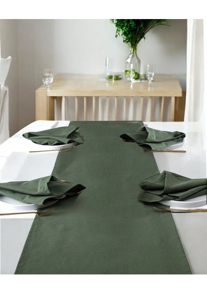 Haki Yeşil Özel Sınıf Keten, Organik, Pamuklu, Servis Örtüsü - Runner fiyatları