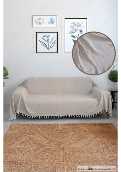 <180 x 300 cm > Kolları Örten Koltuk Örtüsü, Balık Sırtı Desenli, Pamuklu Koltuk Örtüsü