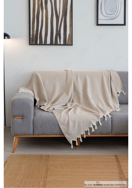 <180 x 300 cm > Kolları Örten Koltuk Örtüsü, Balık Sırtı Desenli, Pamuklu Koltuk Örtüsü