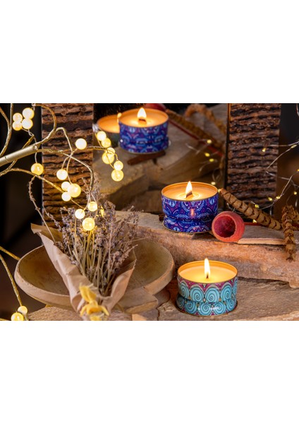Hoopp Candle Mum Seti Mandala Desenli Okyanus - Lavanta Kokulu