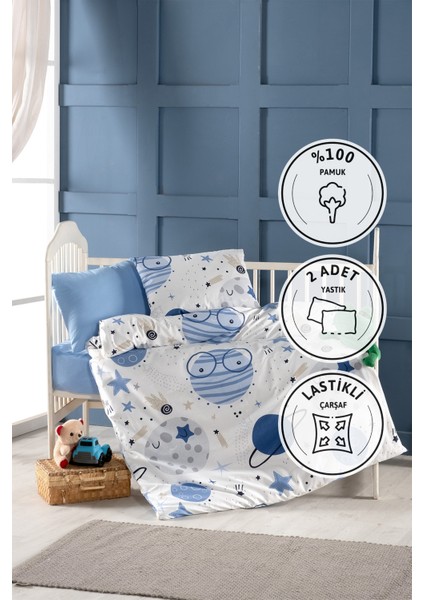 Astromini %100 Pamuk Bebek Nevresim Takımı - Mavi