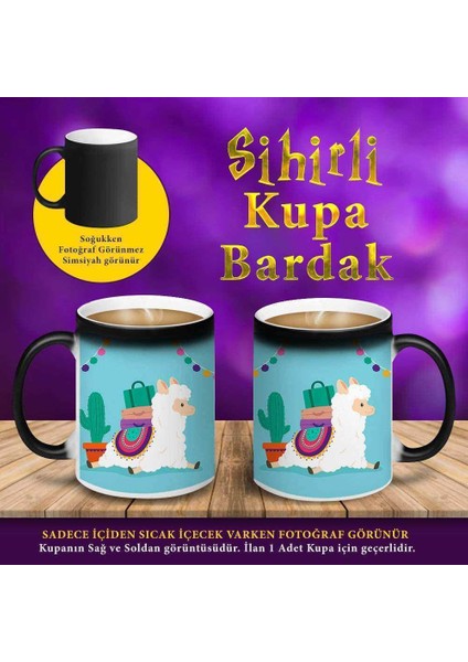 Kakdüs ve Sevimli Lama Baskılı Sihirli Hediyelik Kupa BARDAK-S23