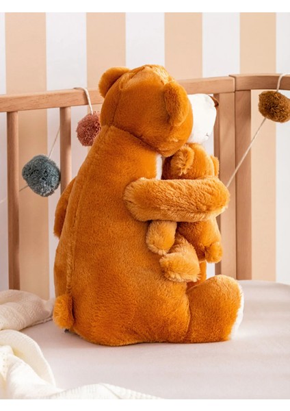 Lcw Home Kahverengi Anne ve Yavru Ayıcık Figürlü Dolgulu Pelüş Bebek Kırlent 42 cm
