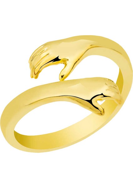 925 Ayar Gümüş Gold Sarılan Eller Yüzük