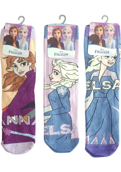 Baskılı Elsa ve Anna Kız Çocuk Soket Çorap
