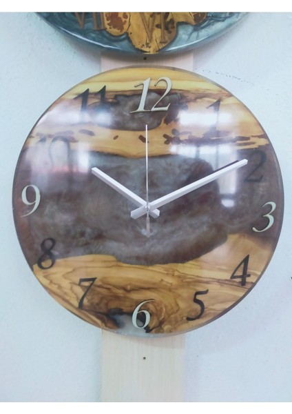 30CM Çap-El Yapımı Epoksi ve Ahşap Duvar Saati
