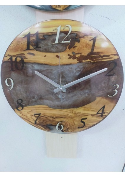30CM Çap-El Yapımı Epoksi ve Ahşap Duvar Saati
