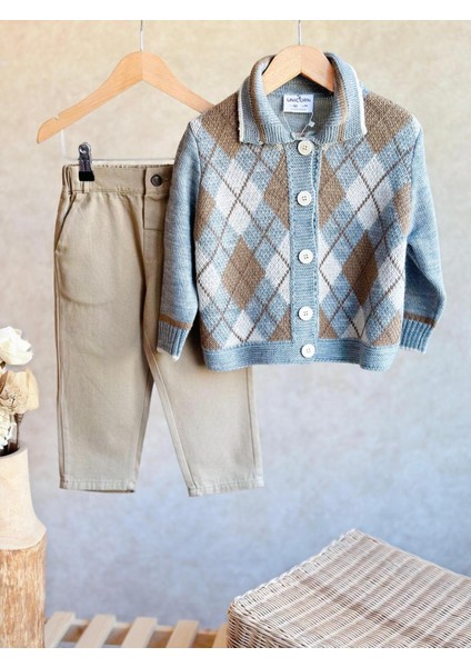 Brown Gentleman Triko Hırka ve Canvas Kot Takım