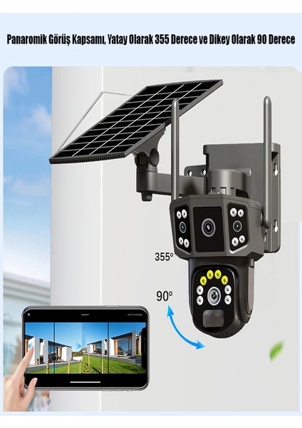 Solar Kamera Güneş Enerjili 1080P Full Hd Çift Kameralı Extra LED Alarm Ses Akıllı Güvenlik Kamerası modelleri