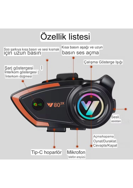 Y80 Motosiklet Intercom - 1000 Metre Mesafe, Gürültü Engelleyici Mikrofon