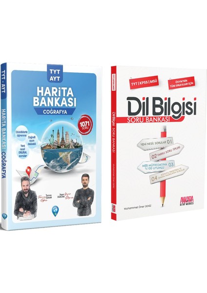 TYT AYT Coğrafya Harita Bankası ve AKM Dil Bilgisi Soru Bankası Seti 2 Kitap