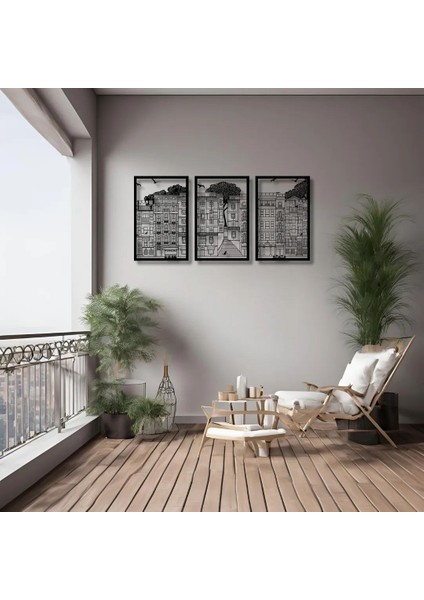 Şık Metal Tablo 3 Parçalı Şehir (3 Piece City) Metal Duvar Tablosu Sanat fiyatları