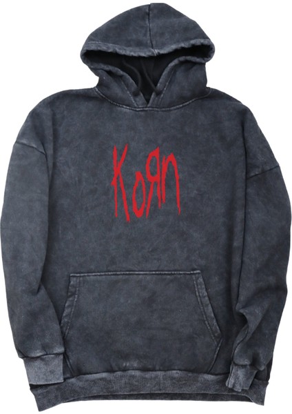Unisex Korn Rock Band Sırt Baskılı Kapüşonlu Yıkamalı Sweatshirt, Oversize Baskılı Eskitme Hoodie fiyatları