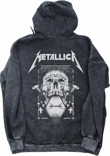 Unisex Metallica Death Magnetic Sırt Baskılı Kapüşonlu Yıkamalı Sweatshirt, Oversize Rock Hoodie modelleri