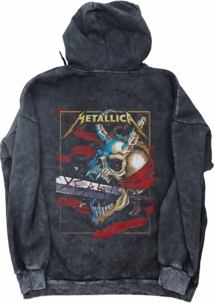 Unisex Kılıç Metallica Sırt Baskılı Kapüşonlu Yıkamalı Sweatshirt,oversize Rock Band Baskılı Hoodie modelleri