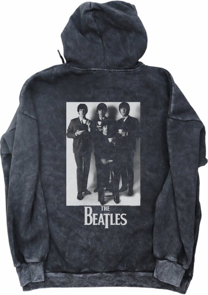 Unisex The Beatles Sırt Baskılı Kapüşonlu Yıkamalı Sweatshirt, Oversize Rock Band Baskılı Hoodie modelleri