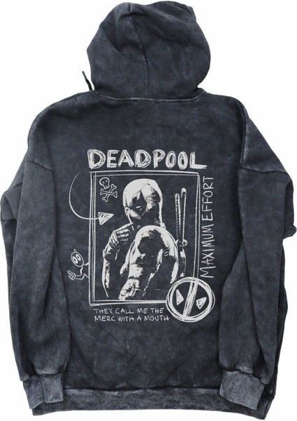 Unisex Deadpool Funny Sırt Baskılı Kapüşonlu Yıkamalı Sweatshirt, Oversize Deadpool Baskılı Hoodie modelleri