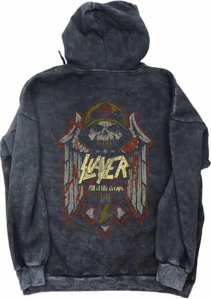 Unisex Slayer Rock Band Sırt Baskılı Kapüşonlu Yıkamalı Sweatshirt, Oversize Baskılı Retro Hoodie modelleri