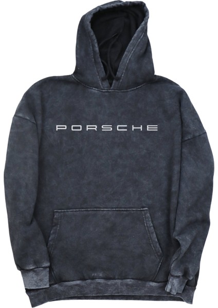 Unisex Mavi Porssche Sırt Baskılı Kapüşonlu Yıkamalı Sweatshirt, Oversize Araba Temalı Retro Hoodie fiyatları