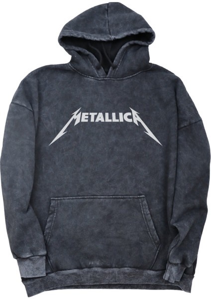 Unisex Rock Band Sırt Baskılı Kapüşonlu Yıkamalı Sweatshirt, Oversize Metallica Baskılı Hoodie fiyatları