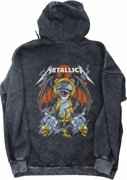 Unisex Rock Band Sırt Baskılı Kapüşonlu Yıkamalı Sweatshirt, Oversize Metallica Baskılı Hoodie modelleri