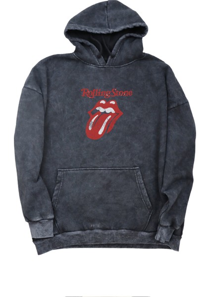 Unisex Rolling Stone Sırt Baskılı Kapüşonlu Yıkamalı Sweatshirt, Oversize Rock Band Baskılı Hoodie fiyatları