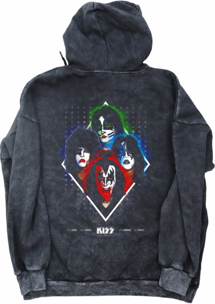Unisex Kiss Rock Band Sırt Baskılı Kapüşonlu Yıkamalı Sweatshirt, Oversize Baskılı Vintage Hoodie modelleri