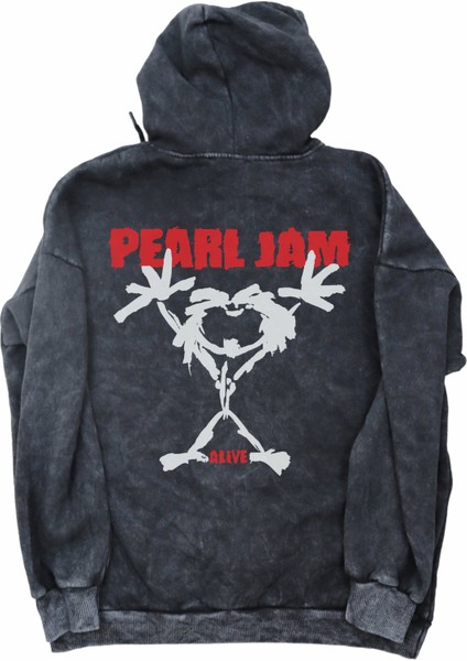 Unisex Pearl Jam Sırt Baskılı Kapüşonlu Yıkamalı Sweatshirt, Oversize Rock Band Retro Hoodie modelleri
