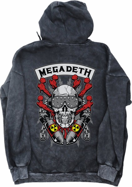 Unisex Megadeth Rock Sırt Baskılı Kapüşonlu Yıkamalı Sweatshirt, Oversize Rock Band Vintage Hoodie modelleri