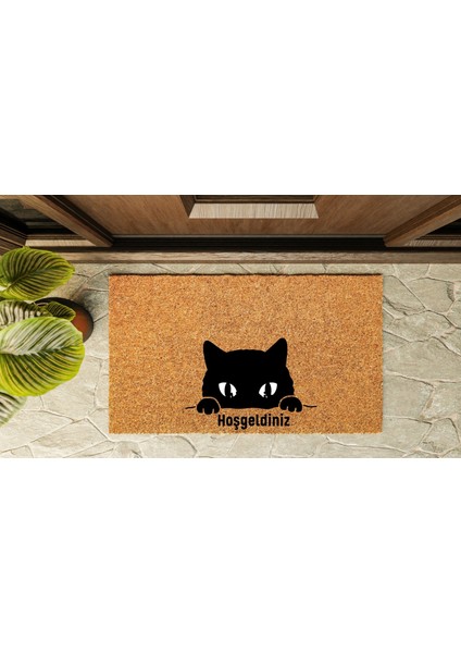 Kapı Önü Paspası Özel Tasarım Koko Model Siyah Kedi Hoşgeldiniz PK-1555 indirimleri