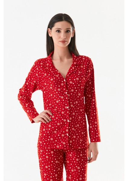 Kar Tanesi Desenli Gömlek Yaka Süet Pijama Takımı fiyatları