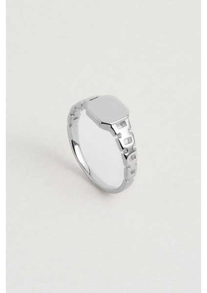 Zincir Detaylı 18 Ayar Beyaz Altın Kaplama Gümüş Yüzük