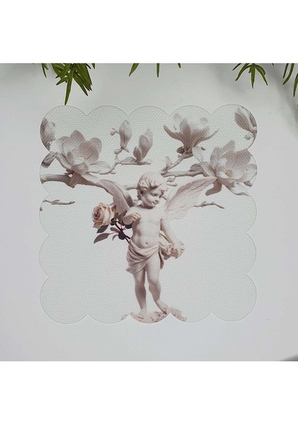 Melek Heykel ve Gül Tasarım Lazer Kesim Kumaş Kokteyl Peçetesi 1 Adet