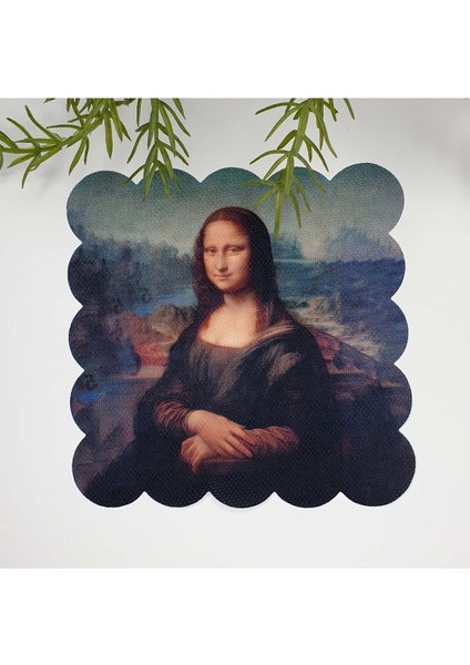 Mona Lisa Portre Tasarımlı Lazer Kesim Kumaş Kokteyl Peçetesi 1 Adet