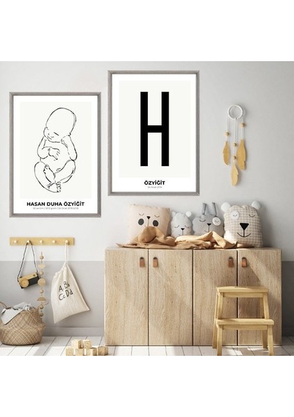 Bebek Çizim & Baş Harfi 1 Ikili Çerçeve ve Poster Seti - HA1013