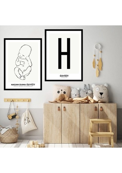 Bebek Çizim & Baş Harfi 1 Ikili Çerçeve ve Poster Seti - HA1013 fırsatları