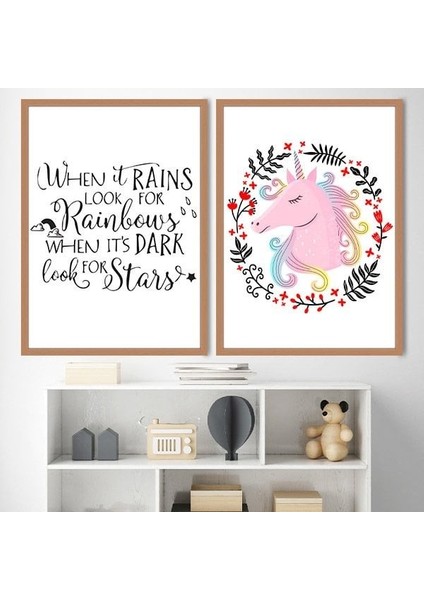 Unicorn ve Yağmur Ikili Çerçeve ve Poster Seti - HA1008
