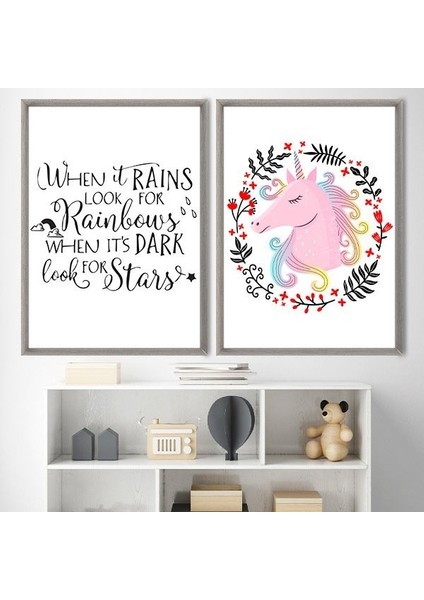 Unicorn ve Yağmur Ikili Çerçeve ve Poster Seti - HA1008 fiyatları