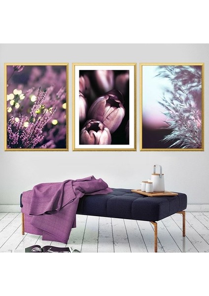 Mor Lavanta ve Lale Esintisi Üçlü Çerçeve ve Poster Seti - B1021 modelleri