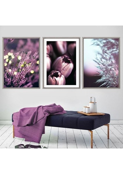 Mor Lavanta ve Lale Esintisi Üçlü Çerçeve ve Poster Seti - B1021 fırsatları