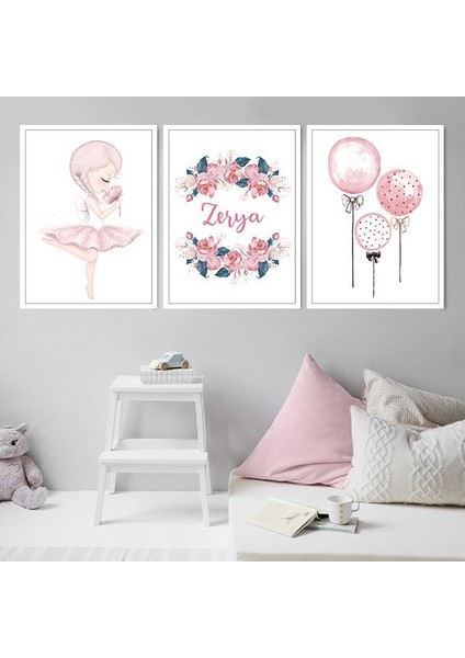 Balerin, Bebeğinizin Adı ve Balon Üçlü Çerçeve ve Poster Seti - HA1032