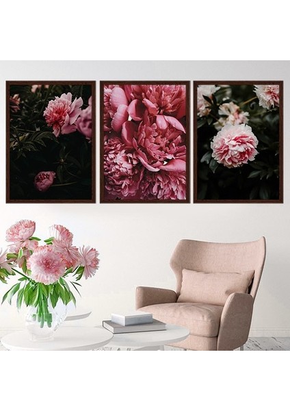 Pembe Şakayık 1 Üçlü Çerçeve ve Poster Seti - B1037 fiyatları