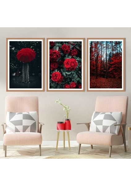 Bordo Orman Üçlü Çerçeve ve Poster Seti -B1007 modelleri
