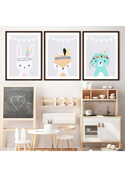 Ayı, Tavşan ve Tilki Üçlü Çerçeve ve Poster Seti - HA1001