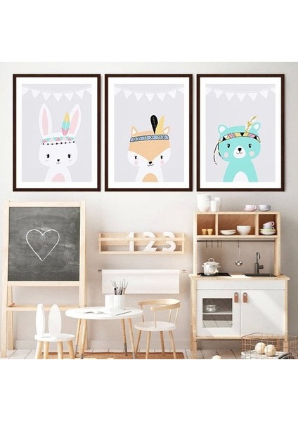 Ayı, Tavşan ve Tilki Üçlü Çerçeve ve Poster Seti - HA1001 fırsatları