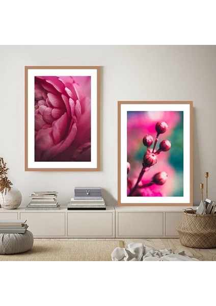 Fuşya Çiçekler Ikili Çerçeve ve Poster Seti - B1057 fiyatları