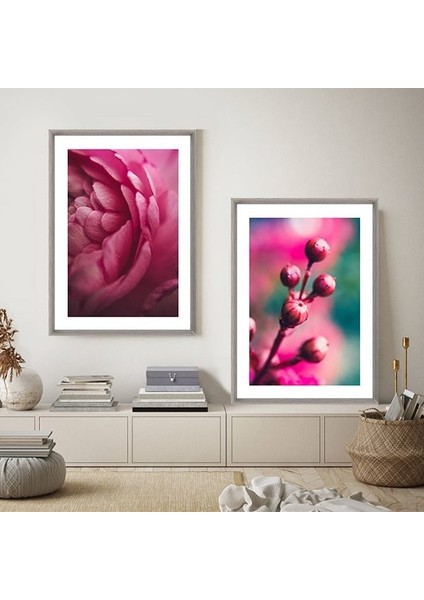 Fuşya Çiçekler Ikili Çerçeve ve Poster Seti - B1057 fırsatları