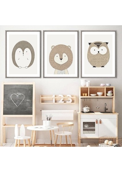Kirpi, Aslan ve Baykuş 1 Üçlü Çerçeve ve Poster Seti - HA1028