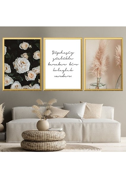 Pampas & Gül Üçlü Çerçeve ve Poster Seti -B1003 modelleri