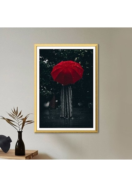 Bordo Şemsiyeli Kadın 1 Çerçeve ve Poster - B1093